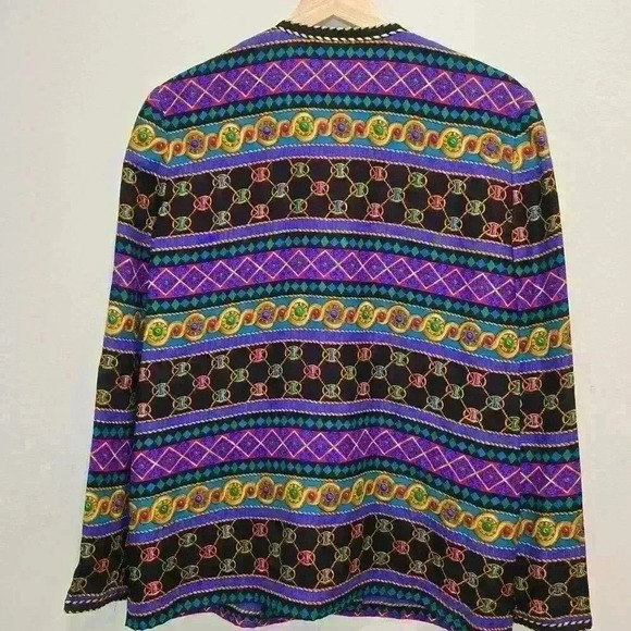 Adrianna Papell Silk Long Sleeve Button-up Shirt Jacket Sz 10 Maximalist - Picture 8 of 10